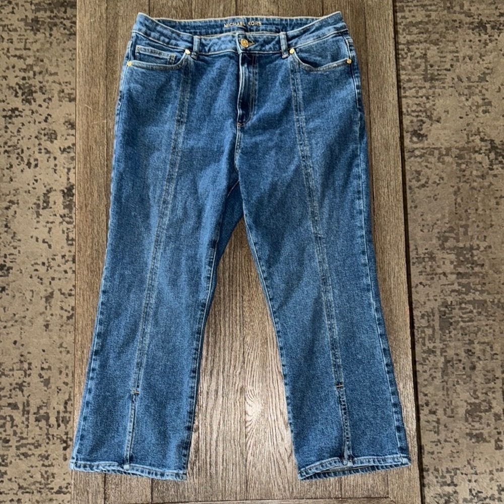 Michael Kors Selma Cropped Flare High Rise Jeans Medium Indigo
